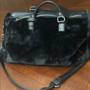 Black leather/fur duffle BRAND NEW!